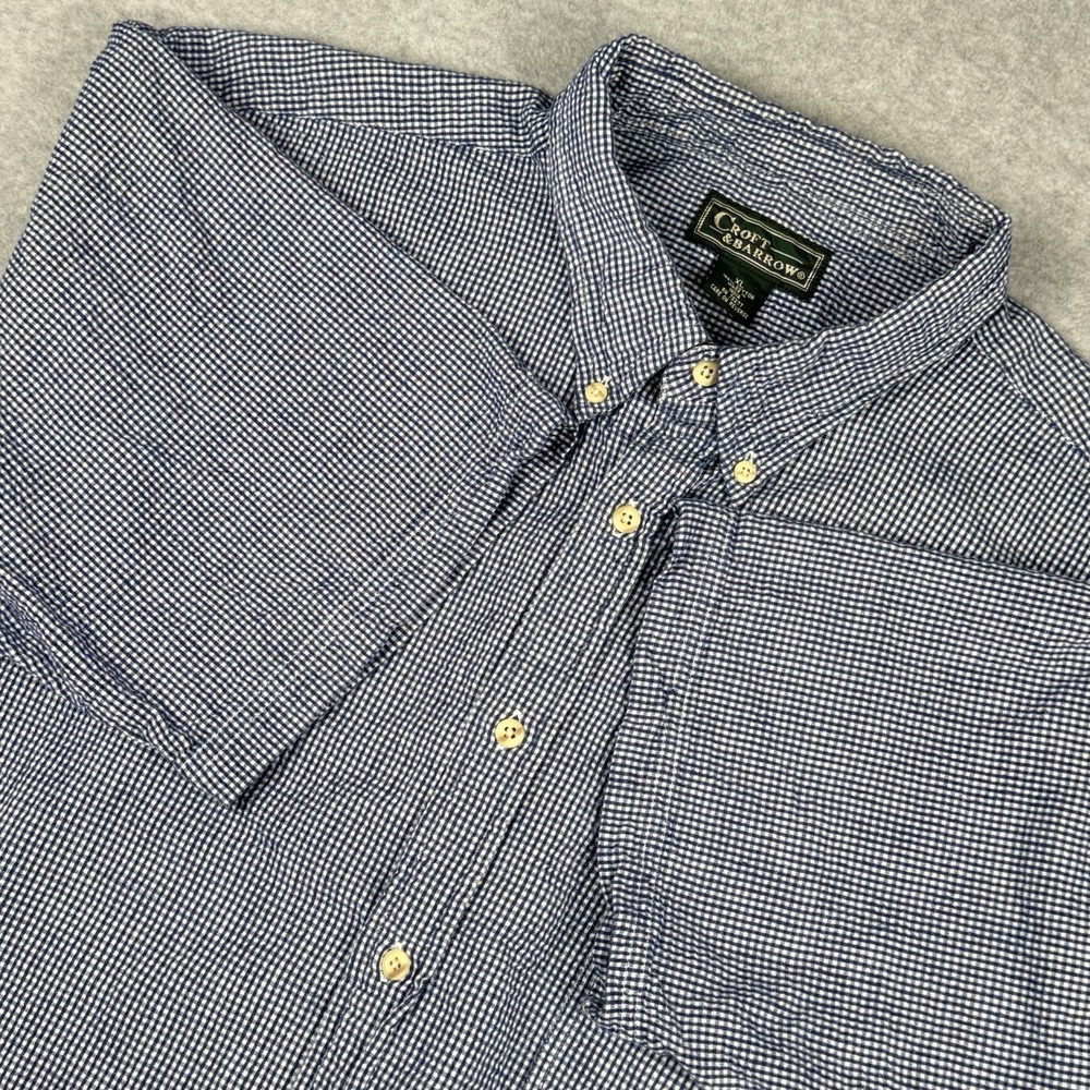 Vintage 90s Croft & Barrow Men's XL Button Up Shirt Gingham Check Seersucker